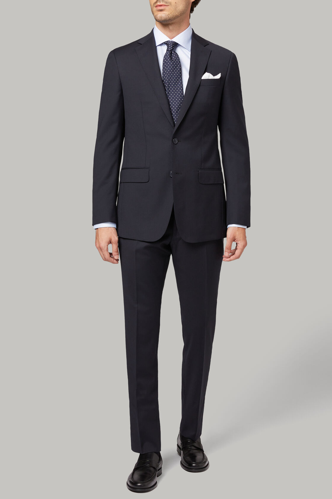 Men's Navy herringbone stretch wool suit Boggi Milano