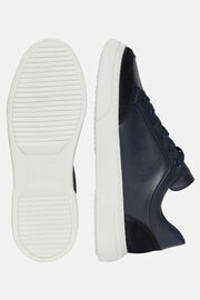 Navy Leather Trainers With Logo, , hi-res