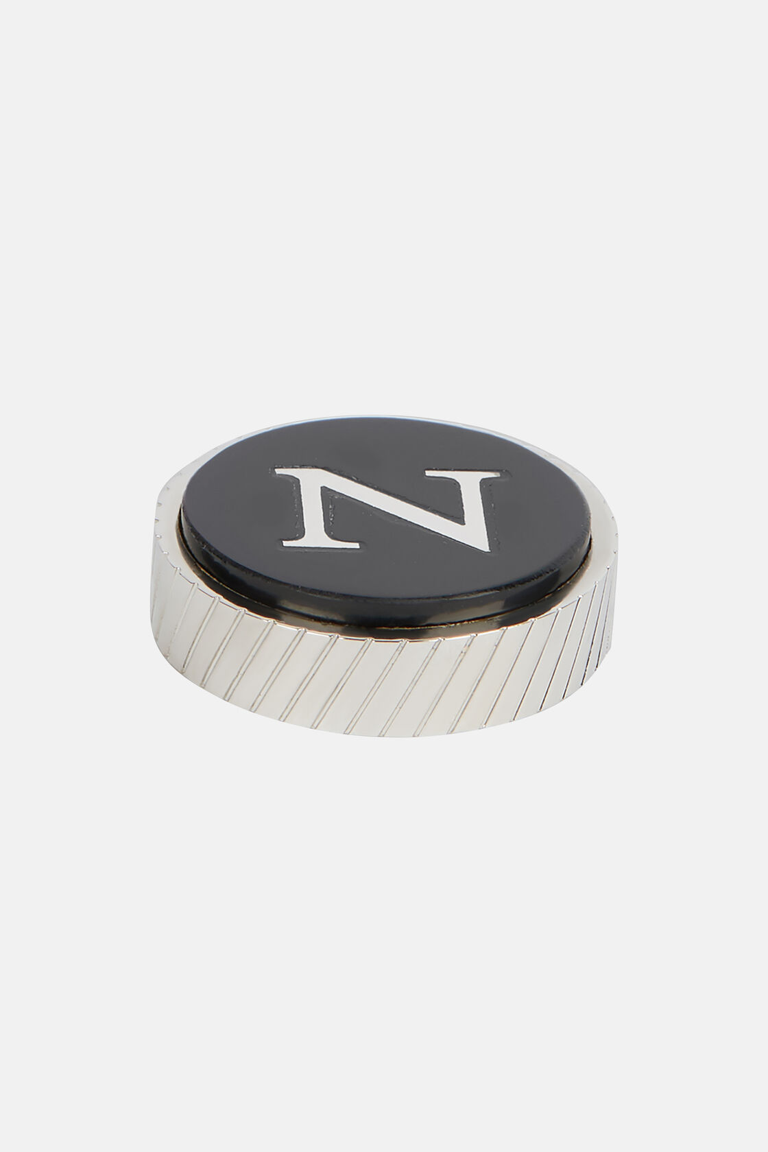 Circular letter n for cufflinks, Black, hi-res