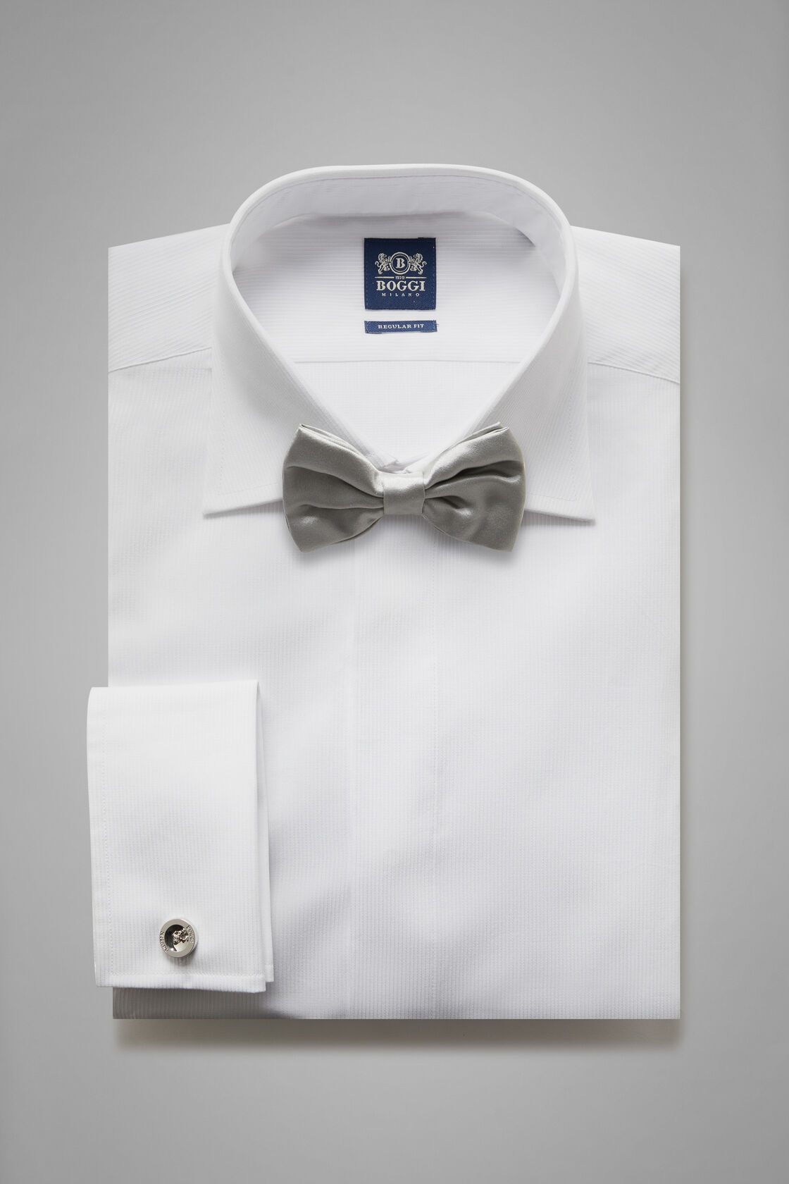White regular fit cotton shirt, , hi-res