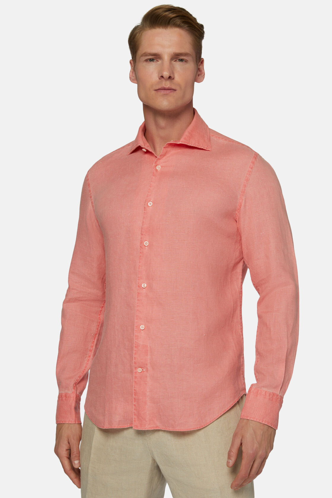 Regular Fit Papaya Linen Shirt, Papaya, hi-res