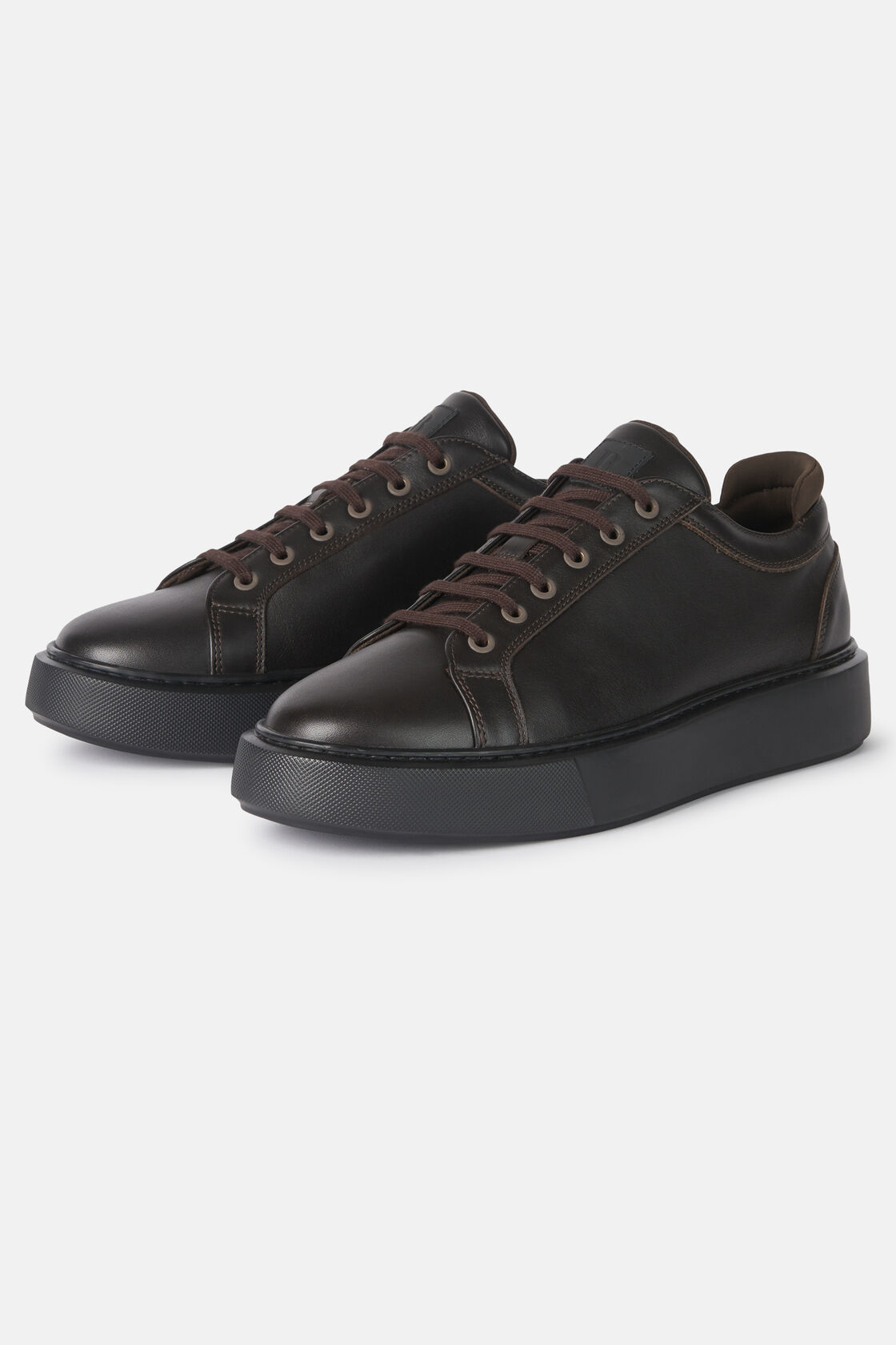Dark brown lightweight leather trainers, , hi-res