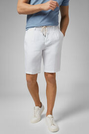 Plain Linen Bermuda Shorts With Drawcord, White, hi-res