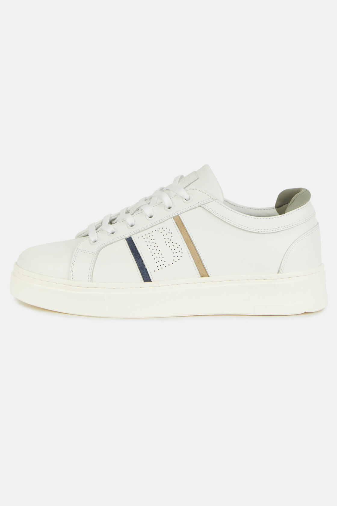 White Leather Trainers With Logo, WHITE, hi-res