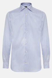 Royalblau Gestreiftes Hemd Aus Baumwolltwill Slim Fit, Bluette, hi-res