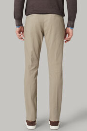 Slim fit stretch cotton and tencel trousers, Sand, hi-res