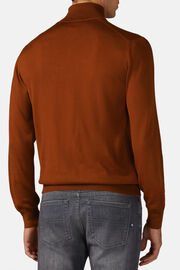 Orange Merino Wool Polo Neck Jumper, Orange, hi-res