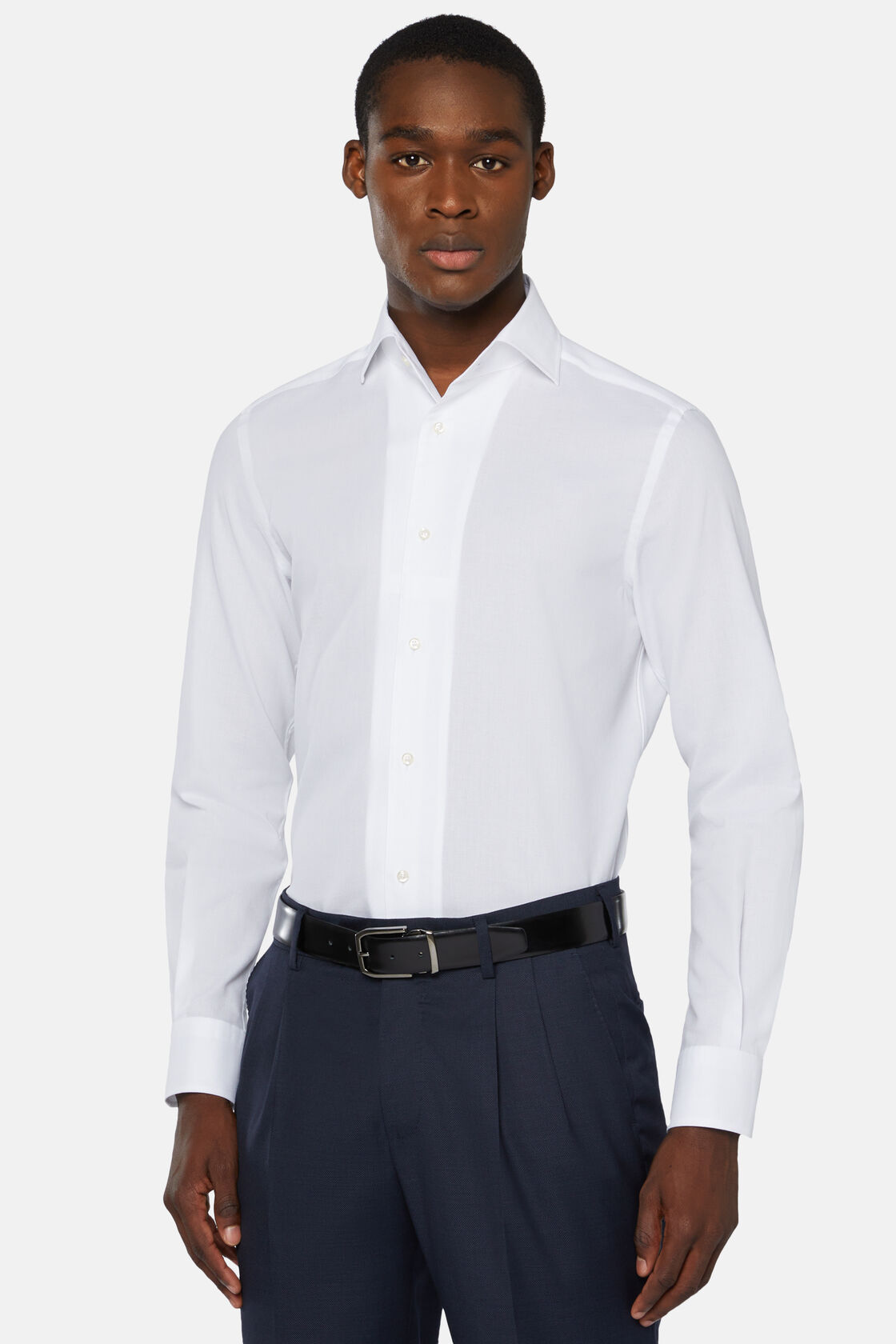 Wit regular fit katoenen dobby overhemd, White, hi-res