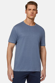 T-Shirt Aus Stretch-Leinen-Jersey, Indigo, hi-res
