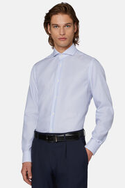 Σιέλ βαμβακερό πουκάμισο dobby στενής εφαρμογής, Light Blue, hi-res