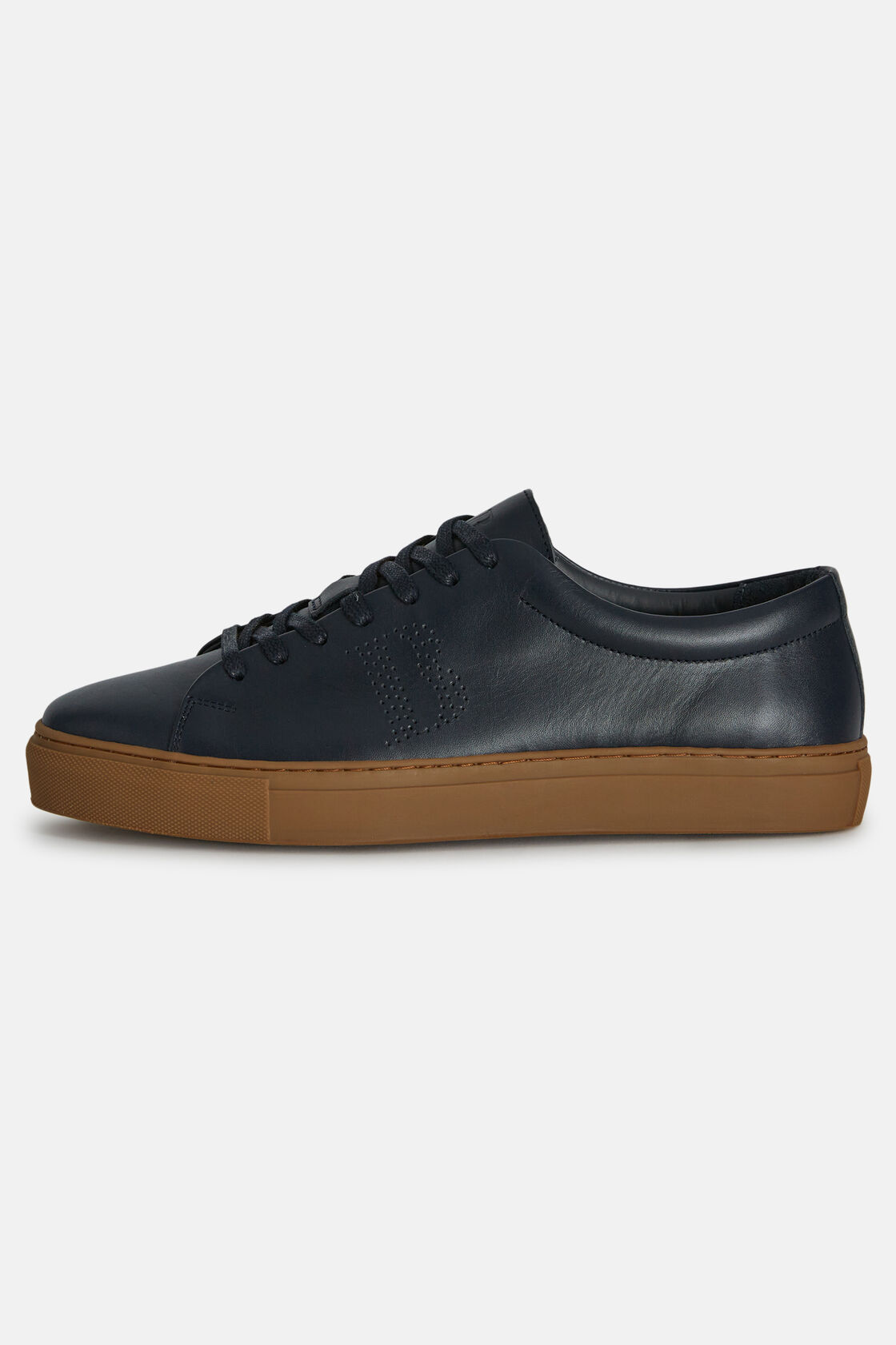 Navy Leather Trainers With Logo, Navy blue, hi-res