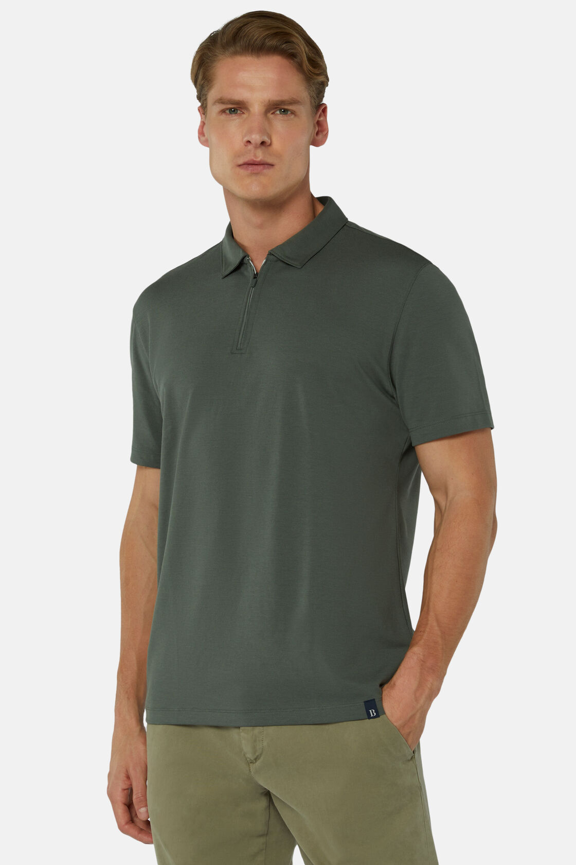 Polo in sustainable performance pique, Military Green, hi-res