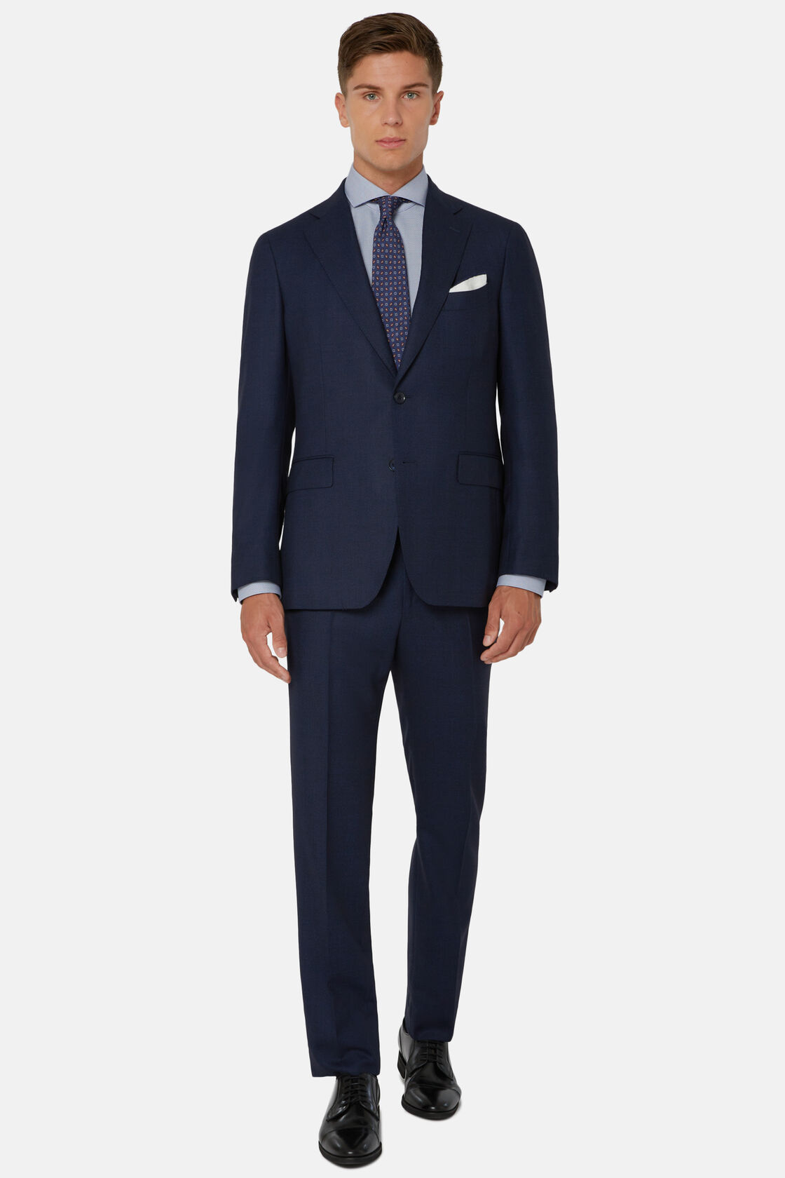 Blue Micro-Textured Suit In Super 130 Wool, Navy blue, hi-res