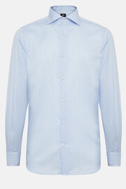 Regular Fit Sky Blue Striped Cotton Twill Shirt, Light Blue, hi-res
