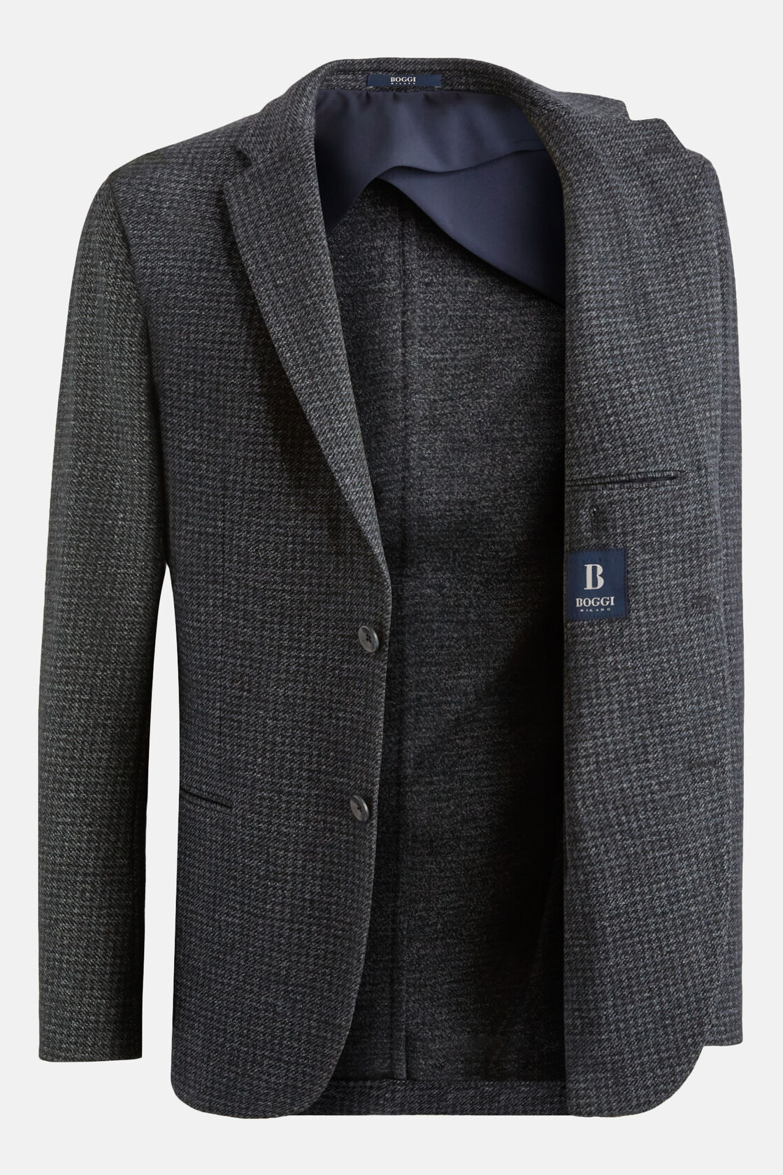 Blue B-Jersey Wool/Cotton Houndstooth Jacket, Blue, hi-res