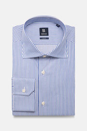 Slim Fit Blue Striped Cotton Twill Shirt, Blue, hi-res