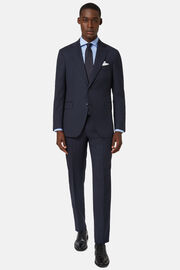 Navy Suit in Woven Micro Textured Wool Fabric, , hi-res