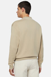 Beżowy sweter z bawełny z kołnierzem typu kielich, Beige, hi-res