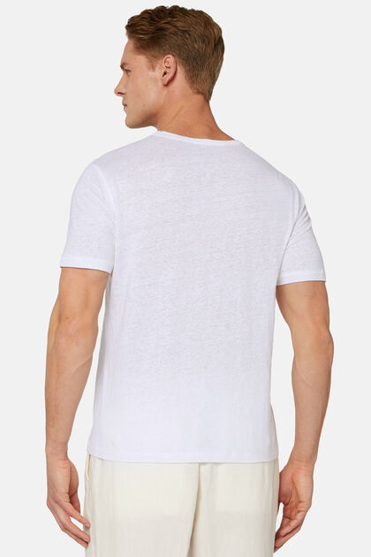T-Shirt In Jersey Di Lino Stretch Elasticizzato, Bianco, hi-res