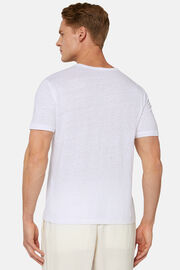 T-Shirt In Jersey Di Lino Stretch Elasticizzato, Bianco, hi-res