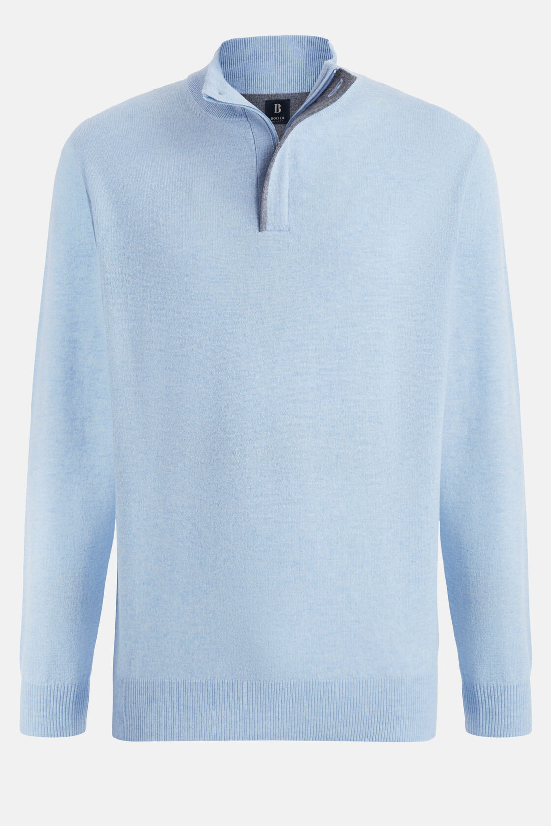 Sky Blue Wool/Cashmere Half Zip Jumper, , hi-res