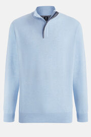 Sky Blue Wool/Cashmere Half Zip Jumper, , hi-res