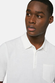 Λευκό πλεκτό μπλουζάκι τύπου πόλο από βαμβακερό κρεπ, White, hi-res