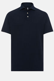 Βαμβακερό κρεπ μπλουζάκι τύπου πόλο, Navy blue, hi-res