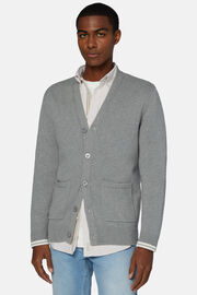 Gray Knitted Cardigan in Organic Cotton, Grey, hi-res