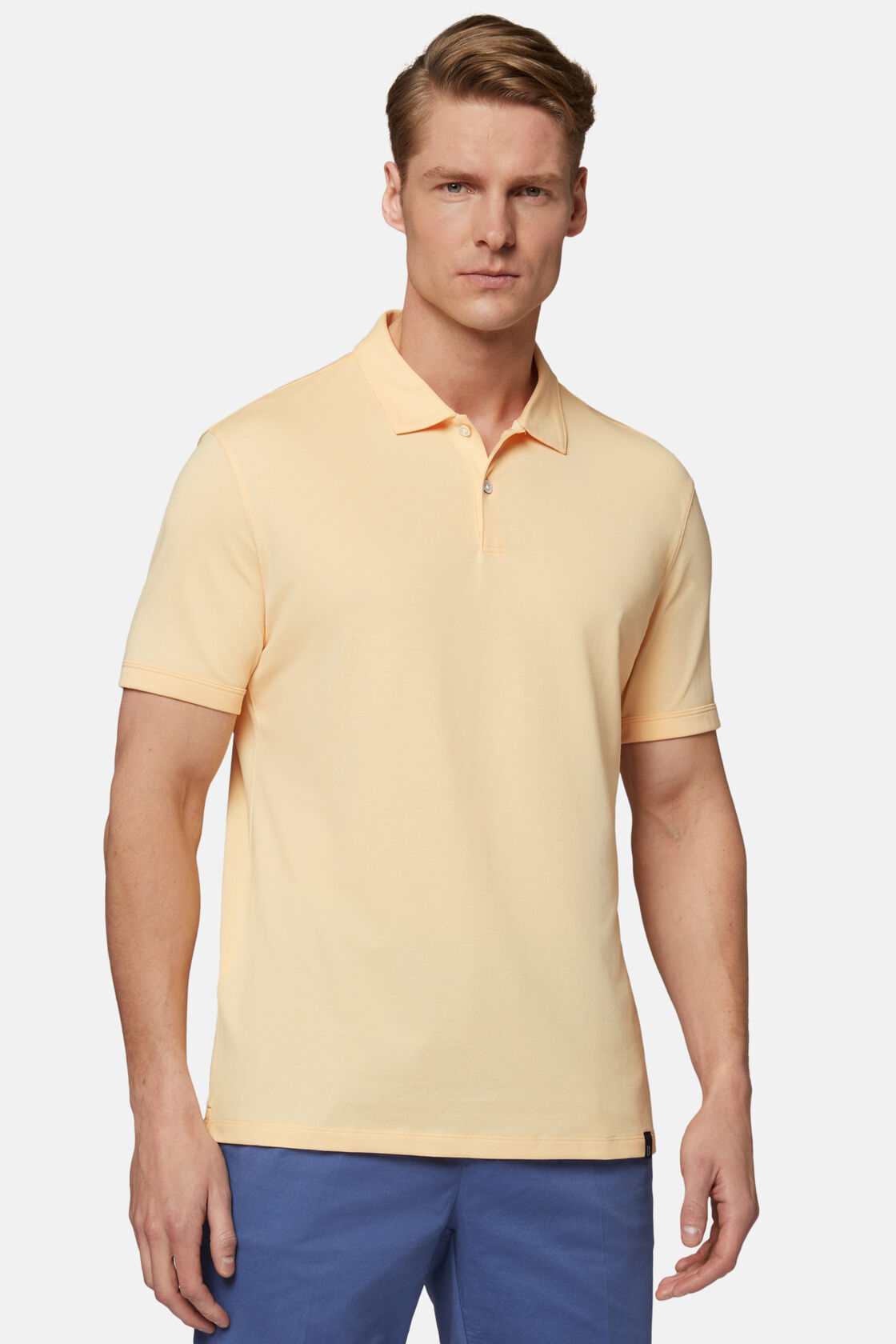 Spring Polo Shirt in Sustainable High-Performance Piqué, Yellow, hi-res