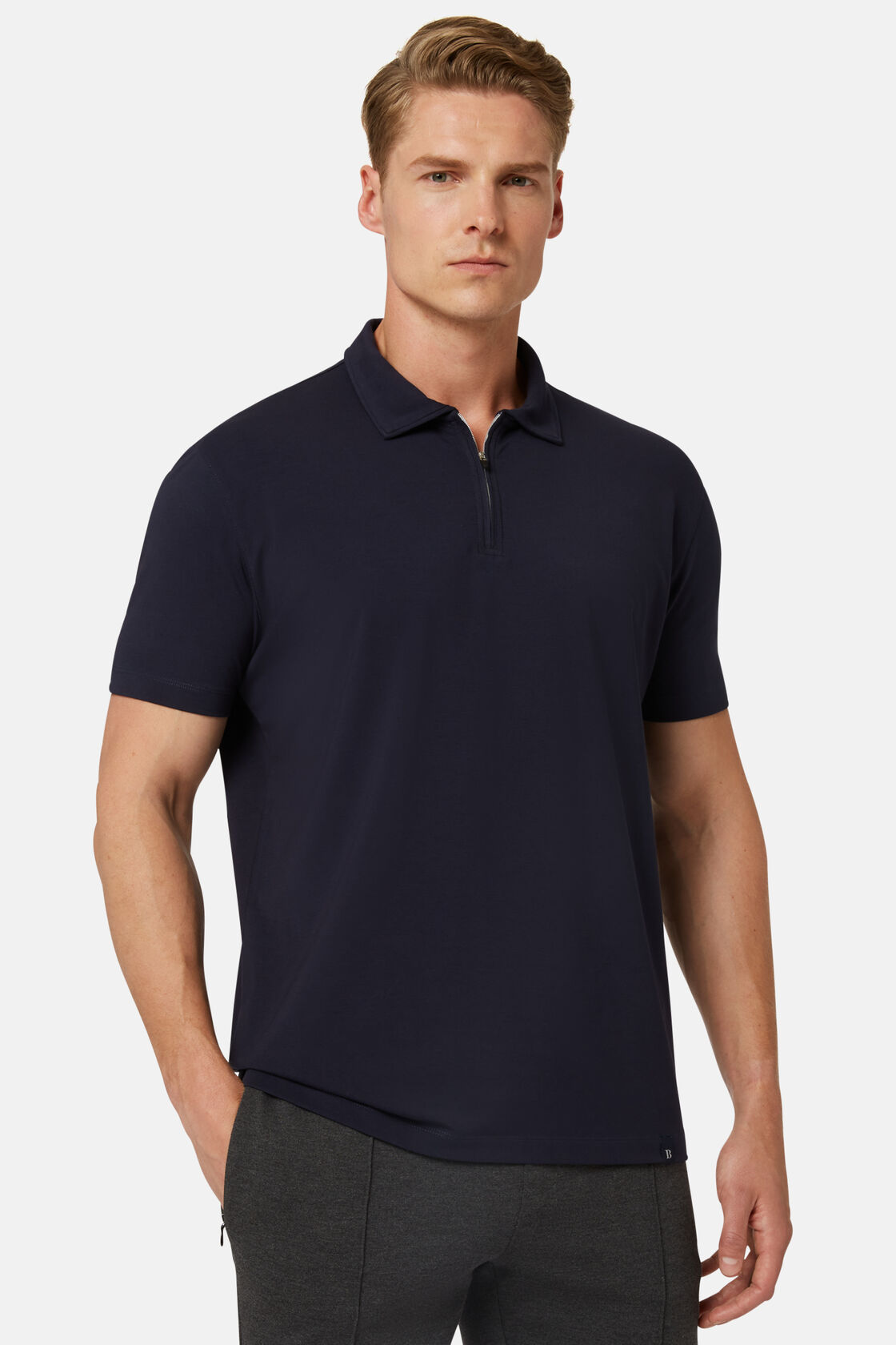 Polo Shirt In Stretch Supima Cotton Regular, Navy blue, hi-res