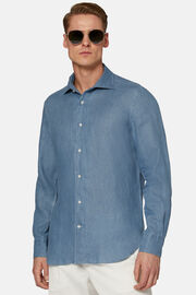 Camicia Indaco In Lino Regular Fit, Indaco, hi-res