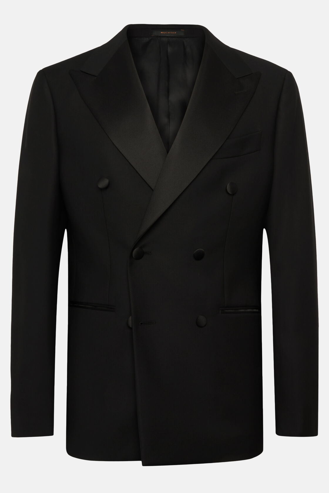 Black Wool Dinner Suit with Peak Lapels, , hi-res