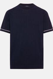 Granatowa koszulka z bawełnianej, dzianinowej krepy, Navy blue, hi-res