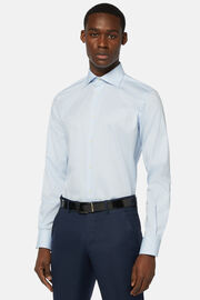 Camisa azul en pin point de algodón regular slim fit, Azul claro, hi-res