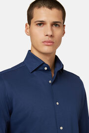 Polo Camicia In Jersey Giapponese Regular Fit, Navy, hi-res