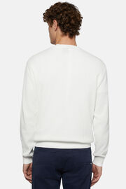 Biały sweter z bawełny z okrągłym dekoltem, White, hi-res