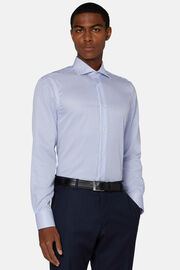Camisa de Sarja de Algodão às Riscas Azul-Royal Slim Fit, Bluette, hi-res