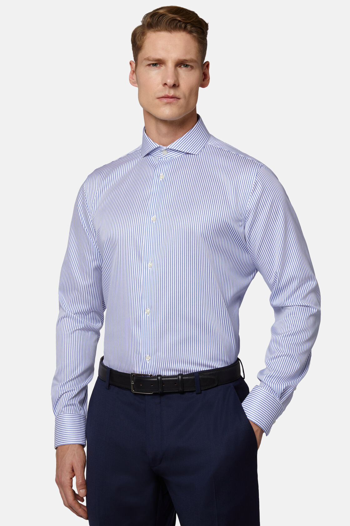 Regular Fit Royal Striped Cotton Twill Shirt, Bluette, hi-res