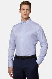 Camisa de sarja de algodão às riscas azul-real de ajuste regular, Bluette, hi-res