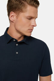 Cotton Crepe Jersey Polo Shirt, Navy blue, hi-res