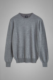 Grey Merino Wool Round-neck Pullover, Grey, hi-res