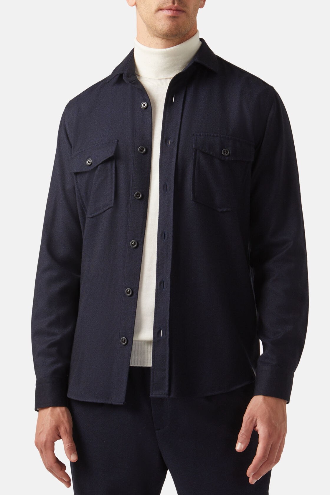 Navy Oversize Crossover Shirt In Flannel, Navy blue, hi-res