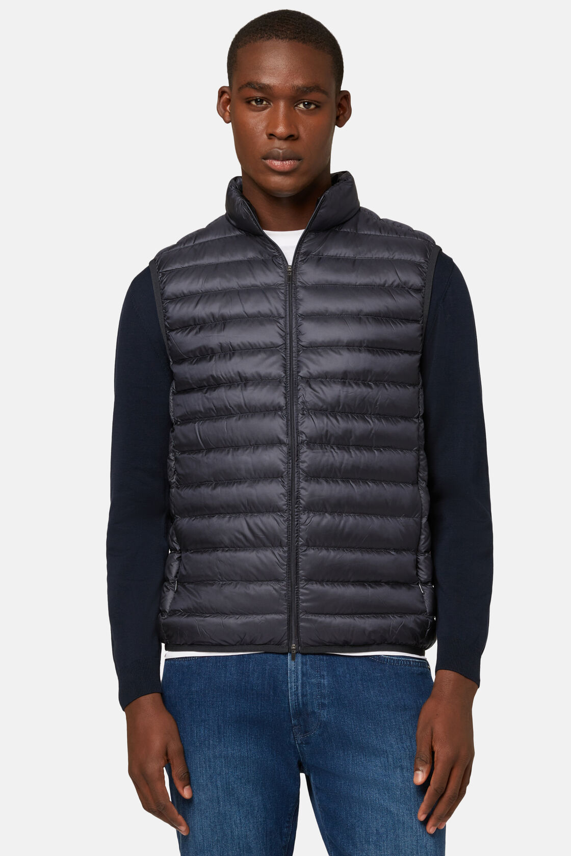 Down-filled Quilted Nylon Gilet, Navy blue, hi-res