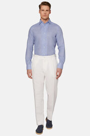 Sky Blue Houndstooth Linen Shirt, Regular, Light Blue, hi-res