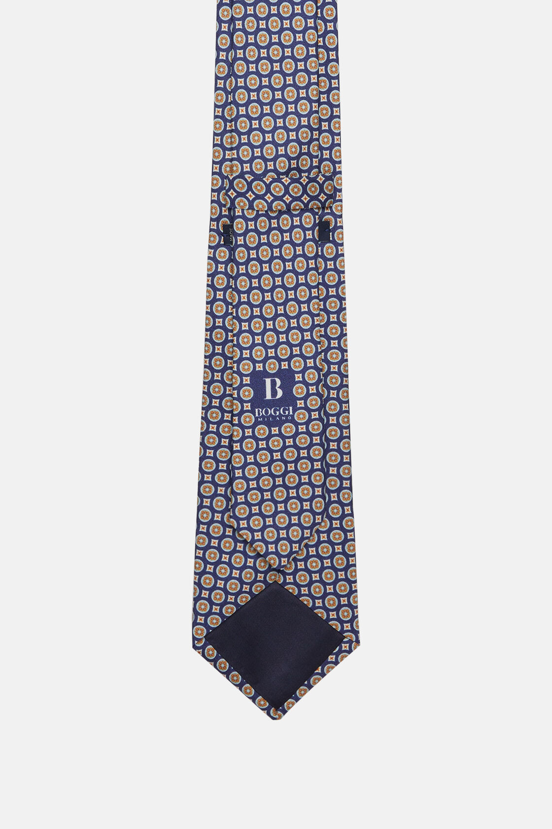 Cravatta Motivo Medaglioni In Seta, Blu, hi-res