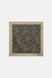 Macro Paisley Print Silk Pocket Square, Natural, hi-res