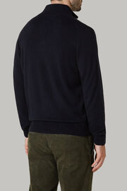 Navy cashmere and wool blend full-zip pullover, Navy blue, hi-res