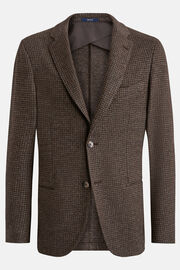 Blue B-Jersey Wool/Cotton Houndstooth Jacket, Brown, hi-res