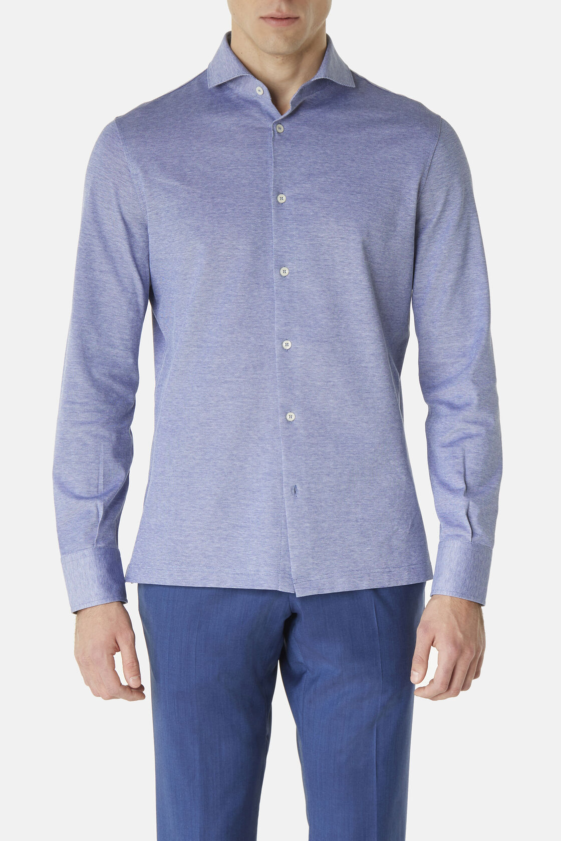 Slim Fit Polo Shirt in Filo Di Scozia Pique, Blue, hi-res